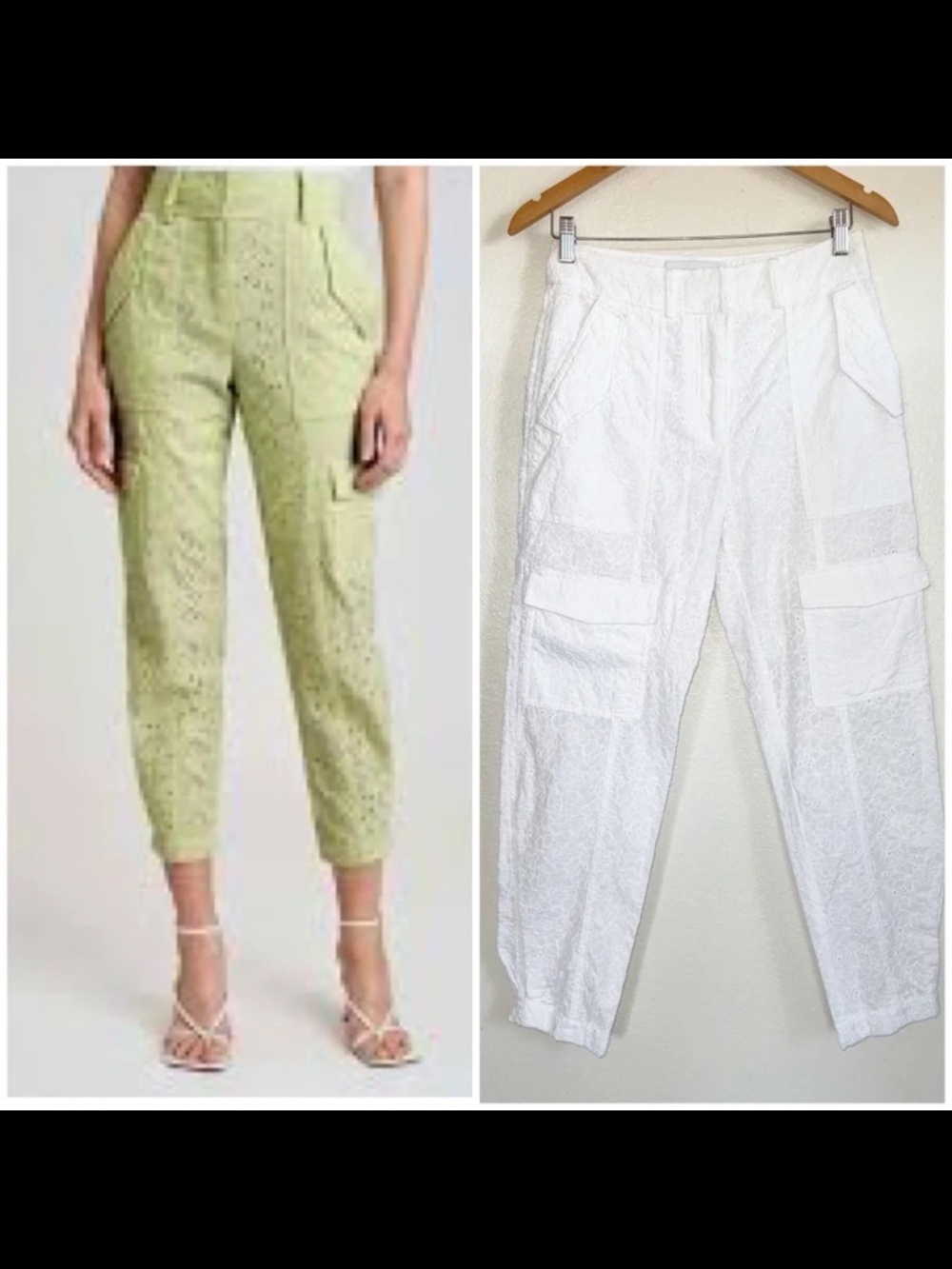 NEW NWOT Derek Lam 10 Crosby Mila Floral Eyelet Utility Pants White Size 8